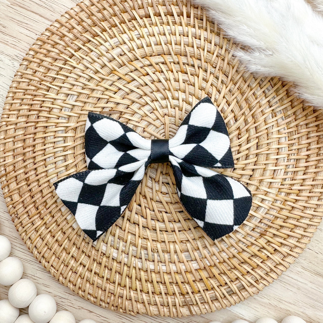 Checkered Bow in Black and Cream