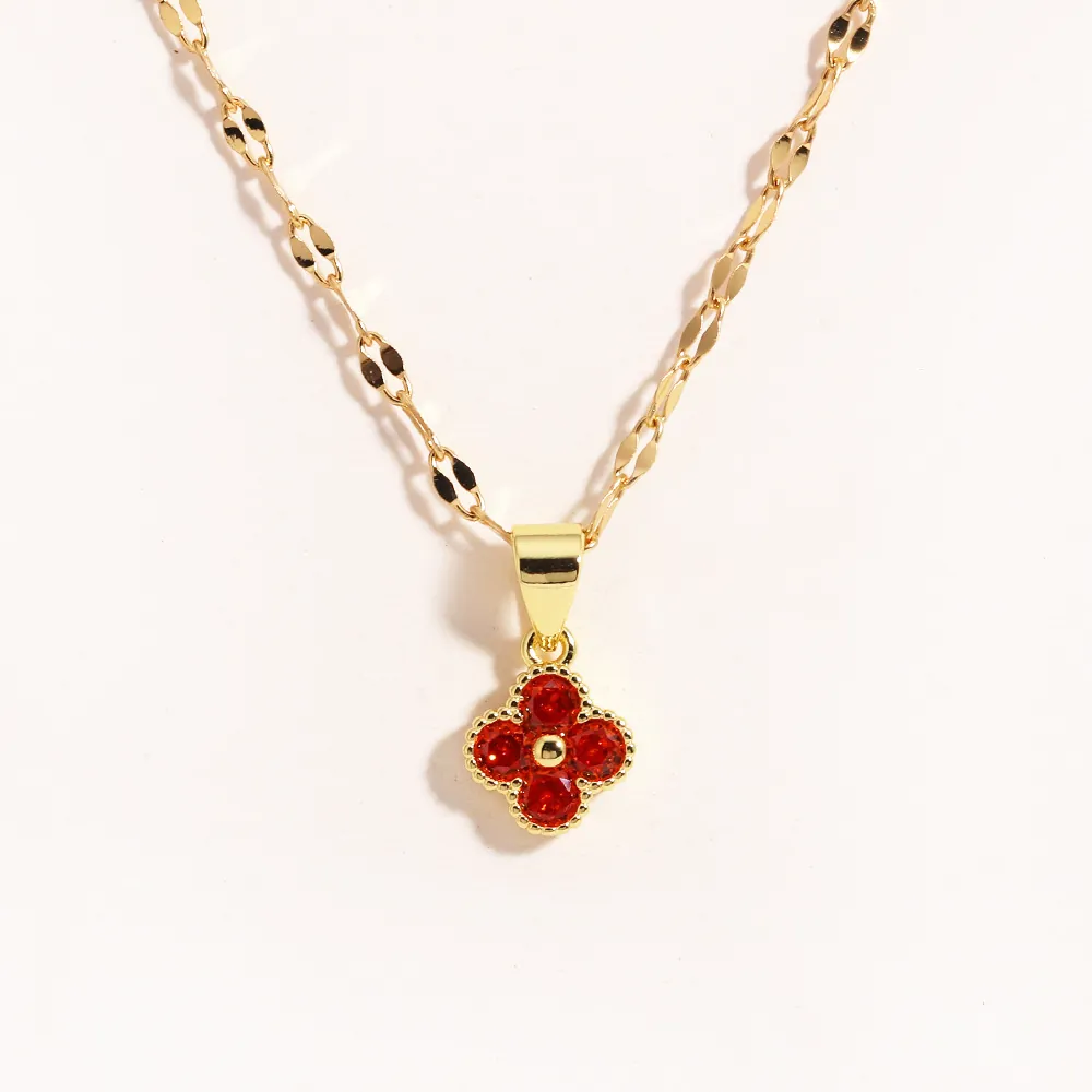 Four Leaf Clover Necklace — Red