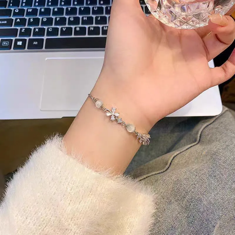 Opal Flower Charm Bracelet